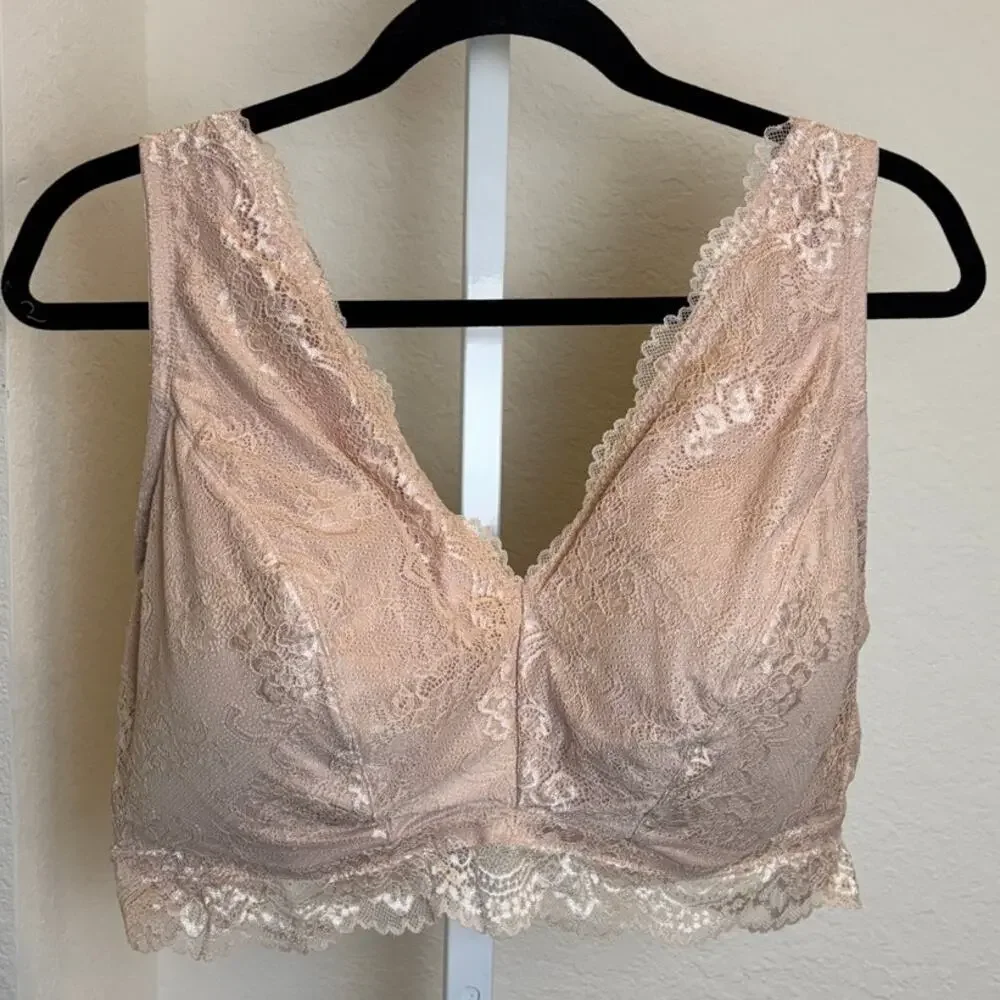 DREAMFIT Plus Size Full Coverage Wireless Lace Bralette Suntan Beige 3X New
